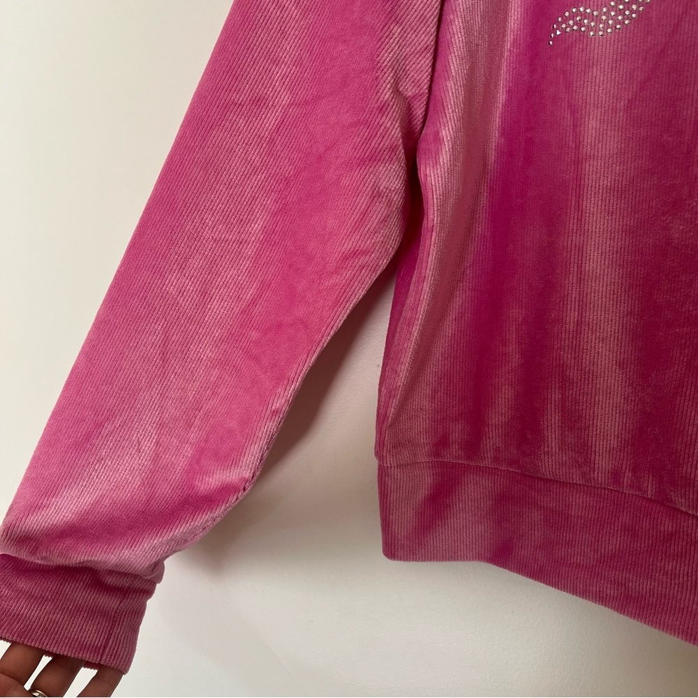 Juicy Couture Pink Ribbed Velour Y2K Bling Hoodie Size Medium - Picture 3 of 7